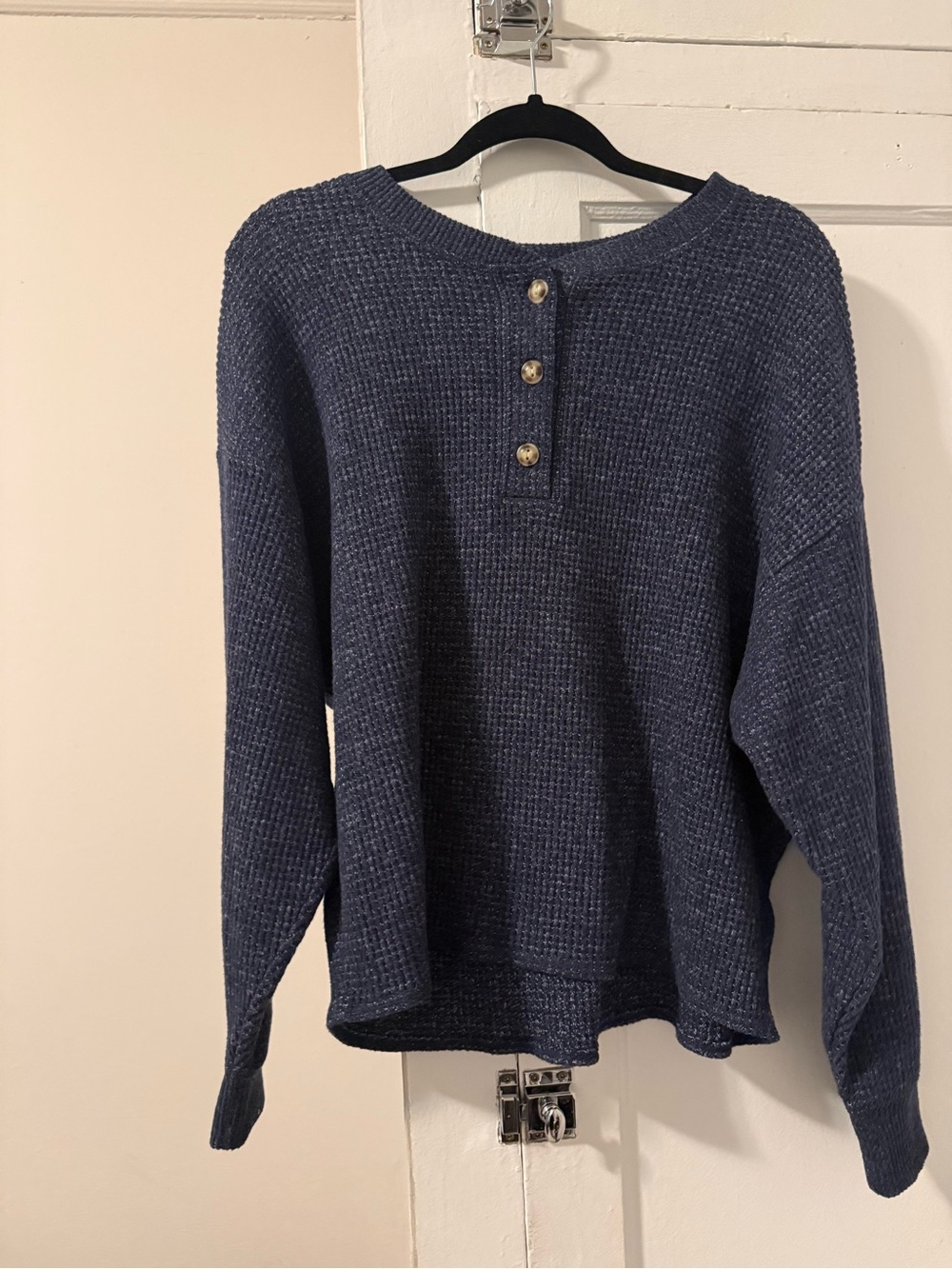 Old Navy Navy Blue Waffle Knit Henley Sweater